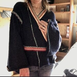 Moth Navy Aztec boho bohem Cardigan Colorful Trim Large $198 Anthropologie